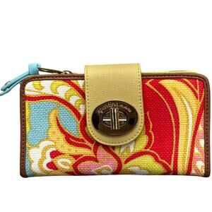 Spartina 449 Biltmore Collection Pink Paisley Floral Leather Linen Snap Wallet
